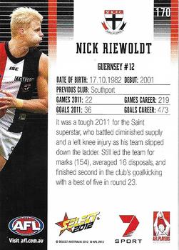 2012 Select AFL Champions #170 Nick Riewoldt Back